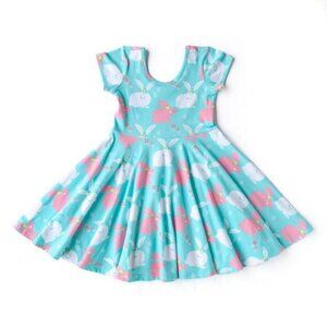 Eleanor Rose 6/7 Aqua Bunny Print Short Sleeve Easter Dress